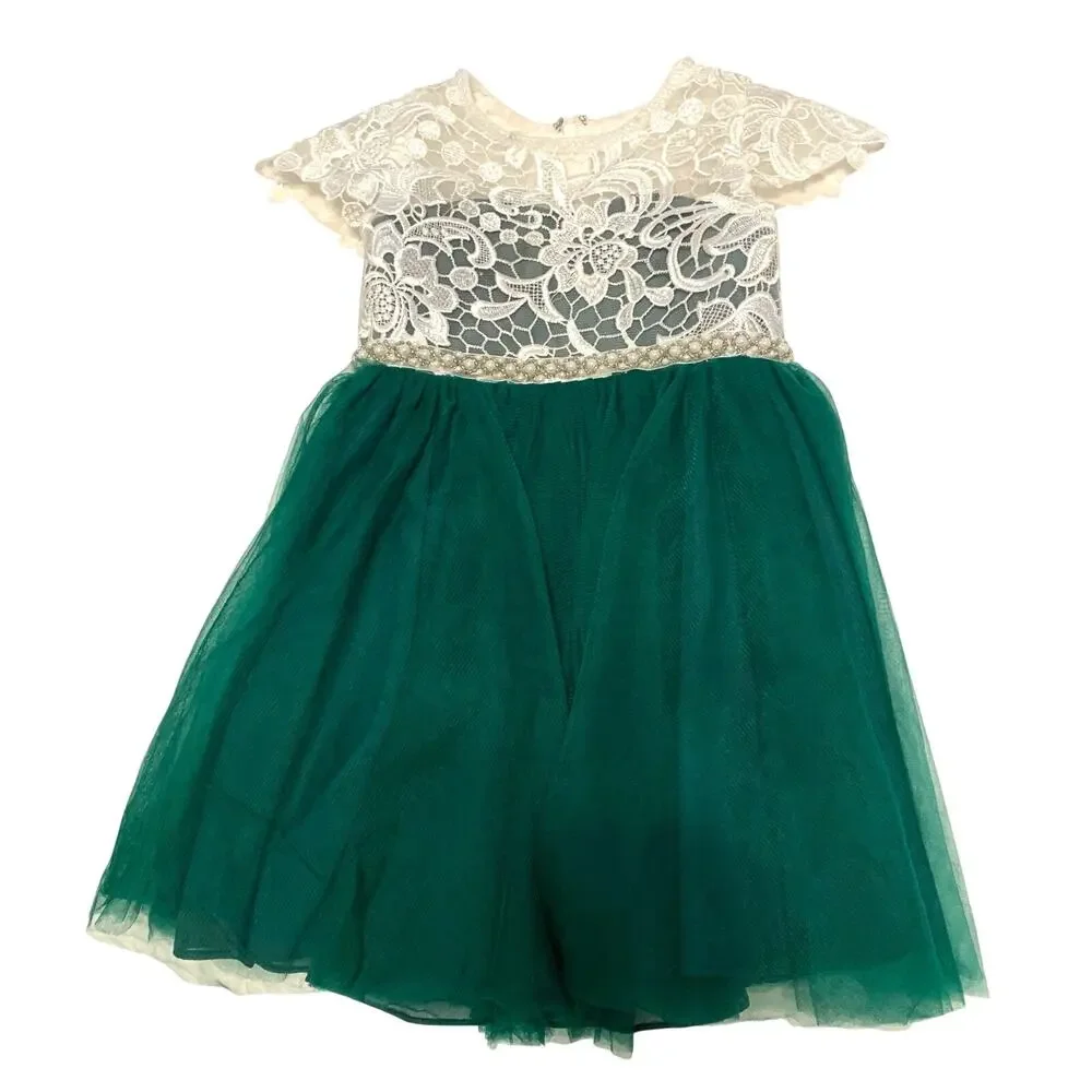 Green and White Lace Tulle Dress (3T) Flower Girl
